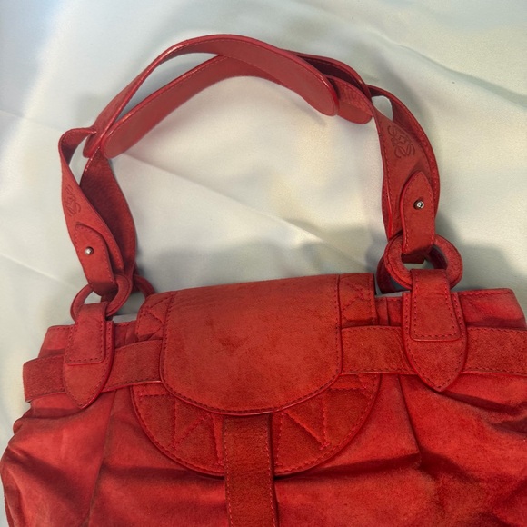 Vintage Loewe Red Suede Bag with Striped Interior - Picture 9 of 11